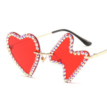 rhinestone Love heart 2020 new arrivals fashion sun glasses rimless shades designer luxury Butterfly teardrop sunglasses women